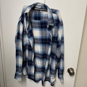 Blue and White Plaid Flannel Shirt